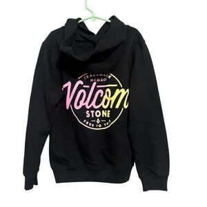 Volcom Kids' Black Hoodie with Pink-to-Yellow Logo size small 7/8Y